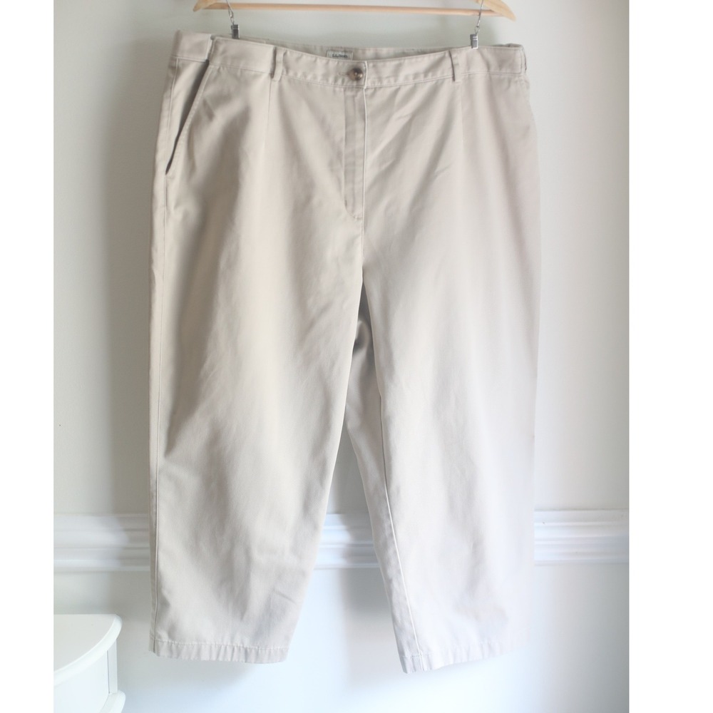 LL Bean Original Fit Cropped Chino Pants Tan Khaki Cotton 18W Plus 275367